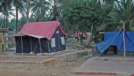 A tent on a concrete slab